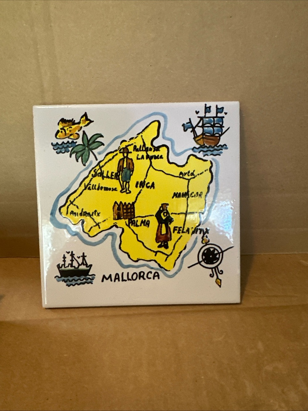 Vintage Ceramic Tile Trivet Plate or cutting board from Mallorca 6”x6”